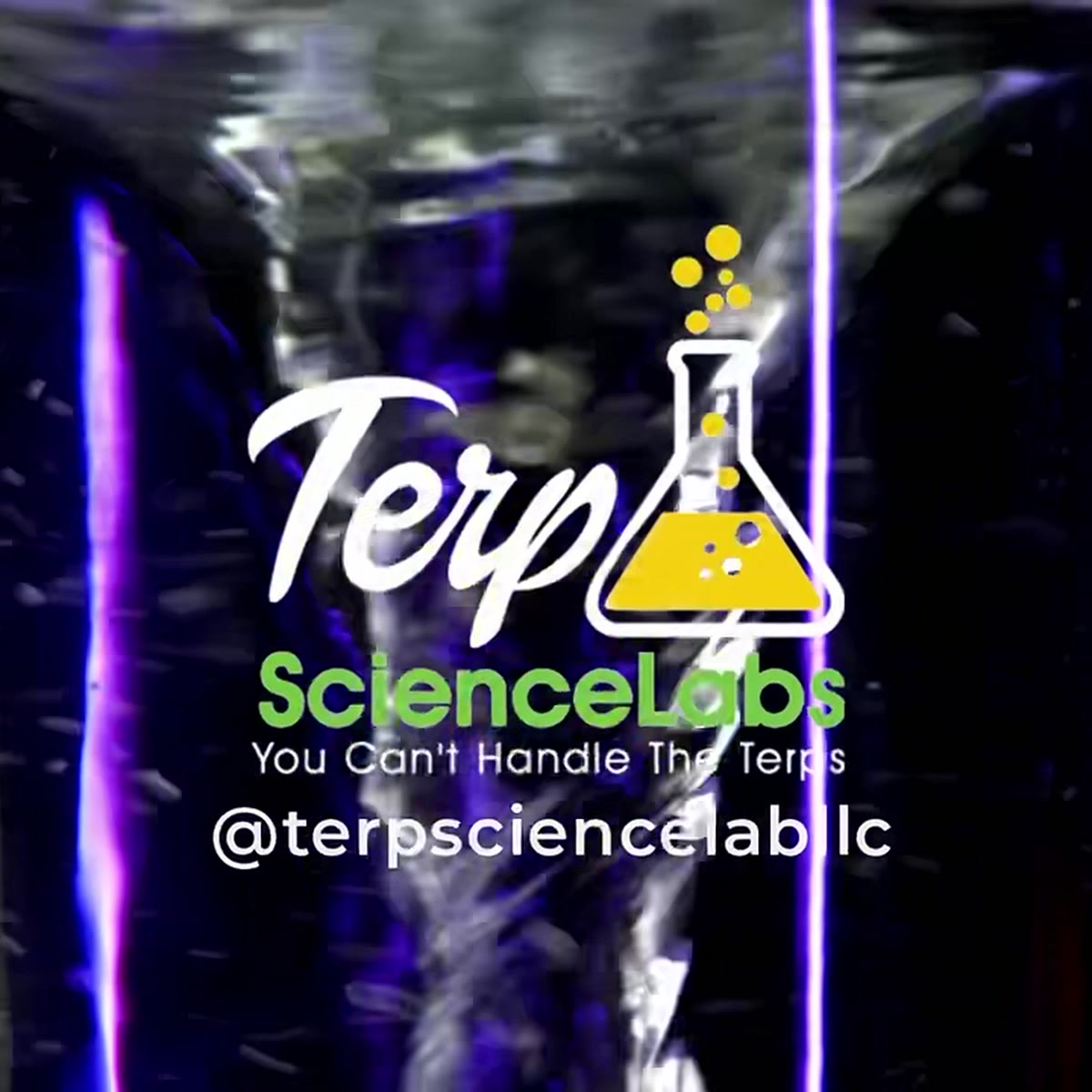 Terp Science Labs logo on a purple-lit mixing vessel