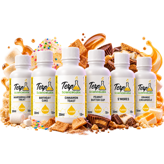 Dessert Counter · 6 × 30ml · Marshmallow Treat, Birthday Cake, Cinnamon Toast, Peanut Butter Cup, S’mores, Orange Creamsicle